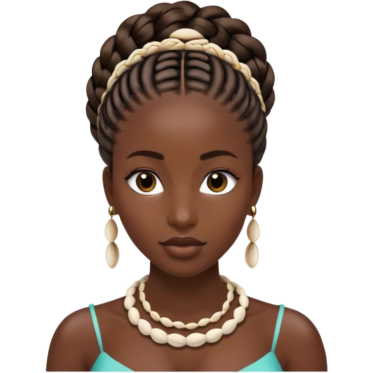African queen with cowrie shell necklace and long braids updo emoji