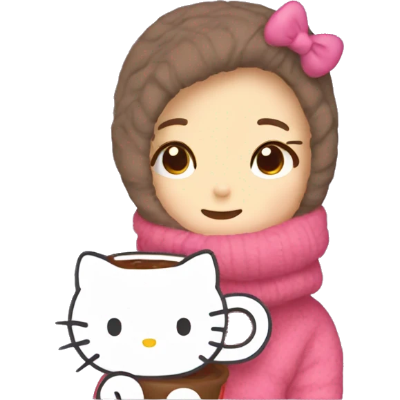 cozy hello kitty with a hot chocolate in hand emoji