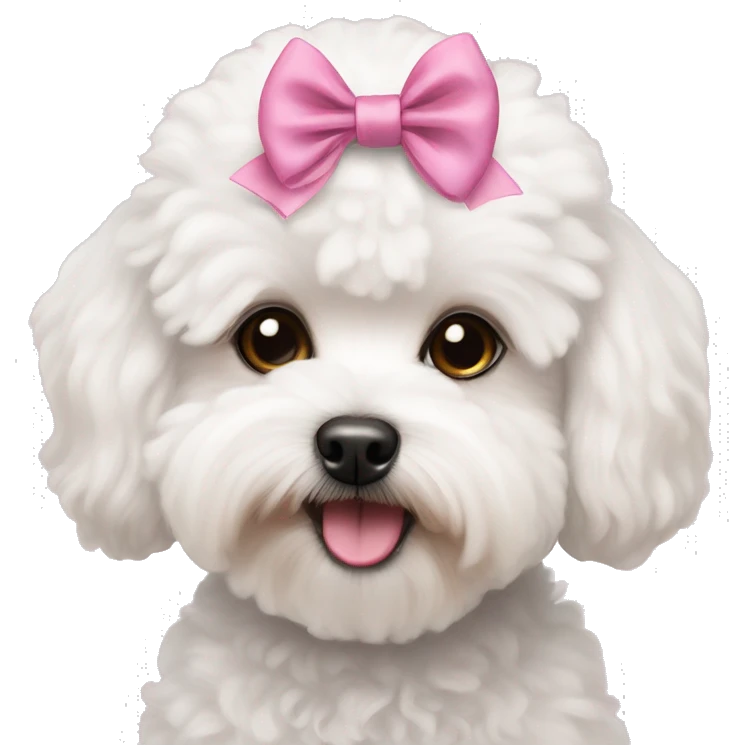 White Maltipoo Female Dog 1 year Puppy with Pink Bow  emoji
