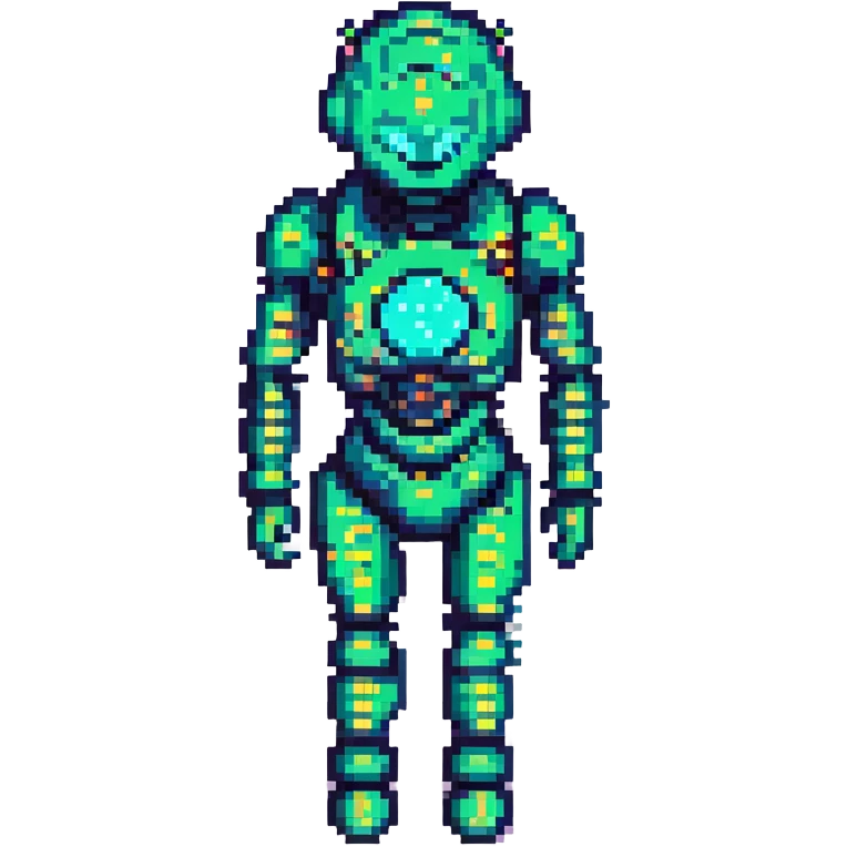 AI agent, futuristic humanoid with circuit patterns, pixel art style emoji