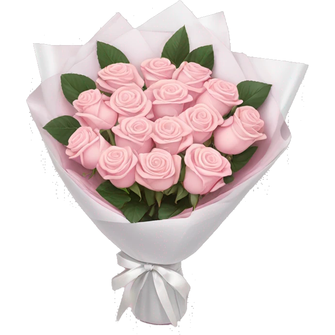 light pink bouquet of roses wrapped in white wrapping paper with pink bow emoji