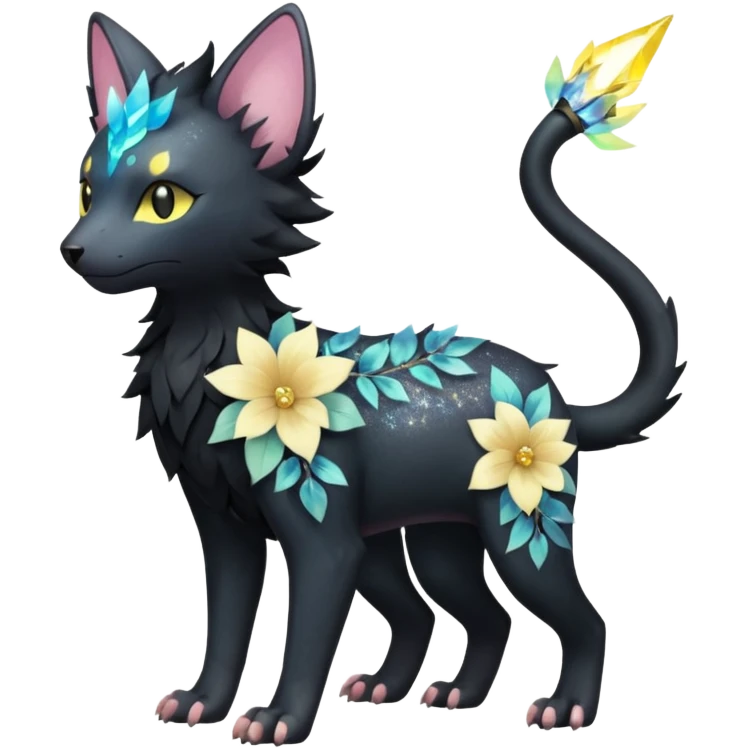 Multicolored sparkly pastel dark iridescent light pale gloomy spooky realistic pretty cool elegant realistic floral exotic Trico-Bolthund-Electrike-Luxray-hybrid, full body emoji