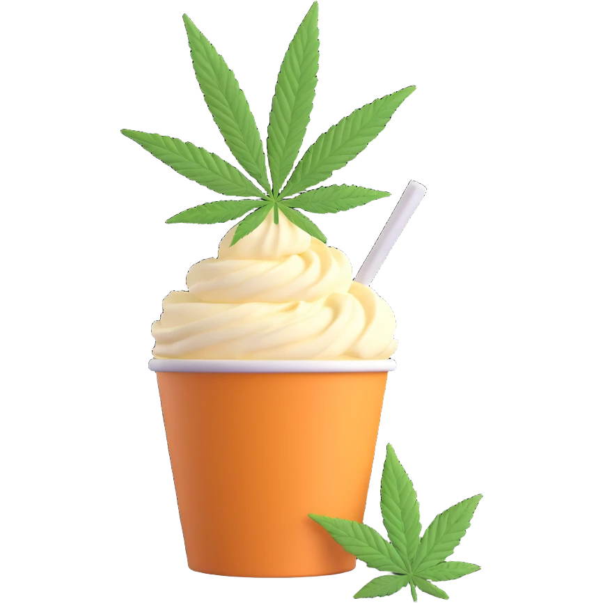 gelato in a paper cup with cannabis leaf emoji