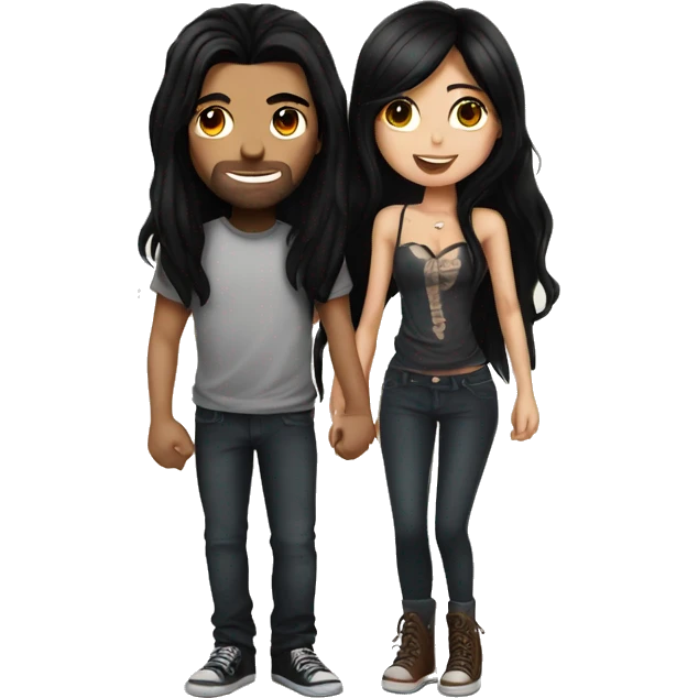 Girl with long black hair and tattoos and brunette guy kissing emoji