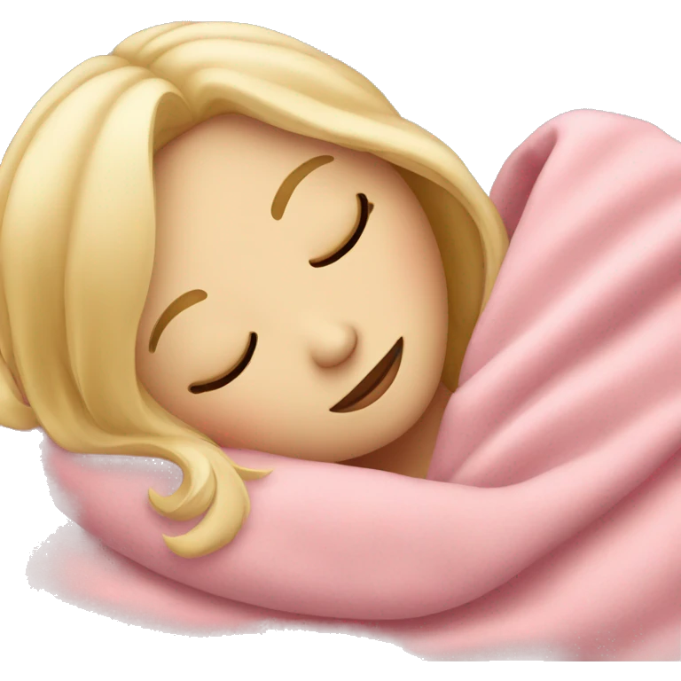 blonde girl sleeping on side with pink blanket emoji