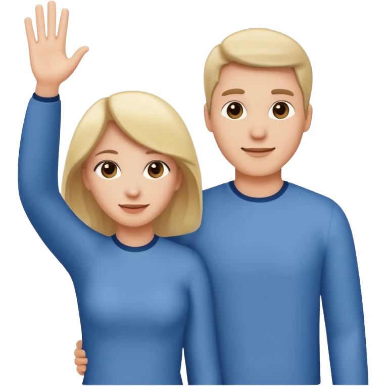 male and female couple seen from behind waving emoji