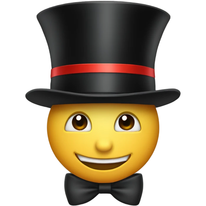 A black top hat displaying a red ribbon around the base. The ribbon forms a visible bow at the front, with the ends falling slightly over  emoji