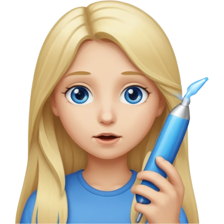 Girl, long blond hair, blue eyes, sucking penis emoji