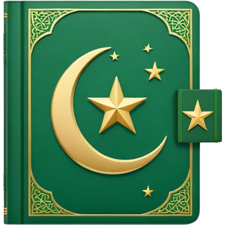 Closed Quran with the Islamic Symbol on it (moon and star) green and only 1 star emoji
