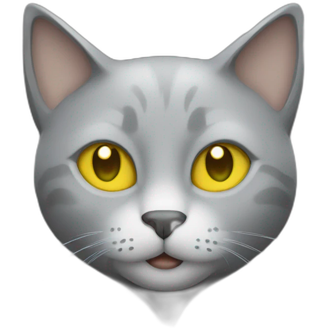 gray cat with yellow eyes and a green hood that smiles emoji