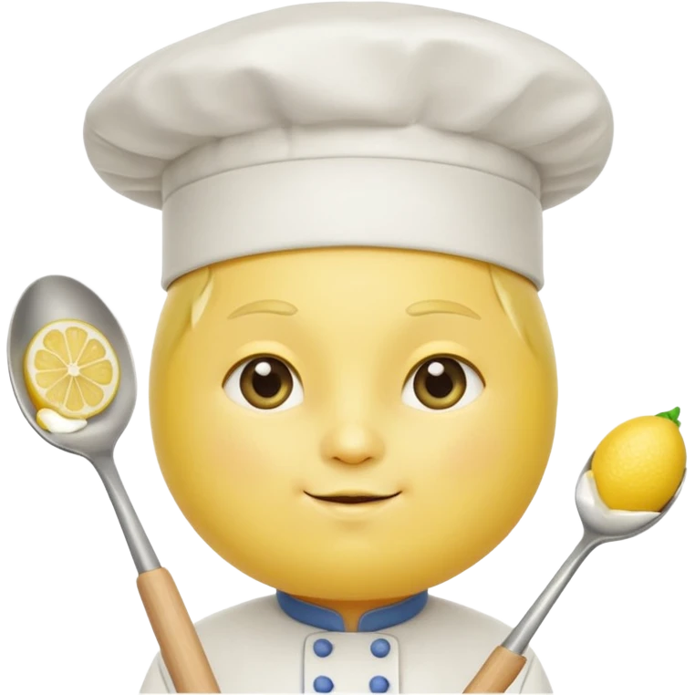 A lemon in a chef hat holding a tiny spoon.
































 emoji