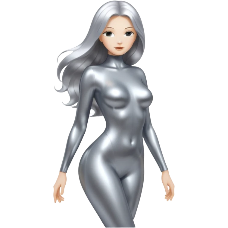 abstract sensual body silhouette, liquid silver chrome, smooth curves and posing, long metallic chorme hair emoji