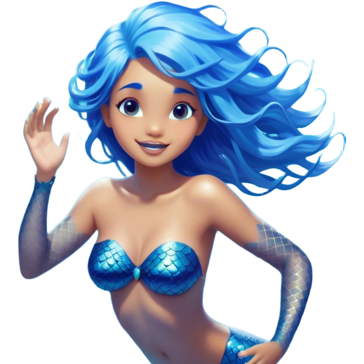 Cinematic Realistic Blue Hair Mermaid Portrait, head tilted dramatically with an exaggeratedly amused expression, featuring a striking, vibrant form with meticulously detailed, flowing blue hair and glowing, tanned skin. Her expressive eyes brim with playful marine mischief, rendered with dynamic underwater lighting and vibrant textures that imbue the scene with an air of cheeky, over‐the‐top oceanic whimsy—capturing the essence of a spirited mermaid ready to enchant with coastal charm. emoji