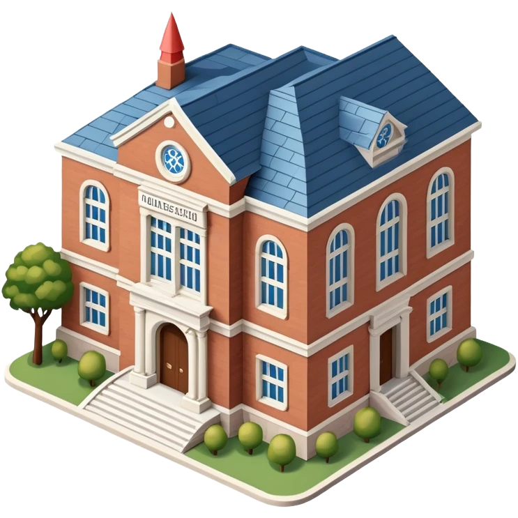 University building, isometric dollhouse-style, realistic emoji