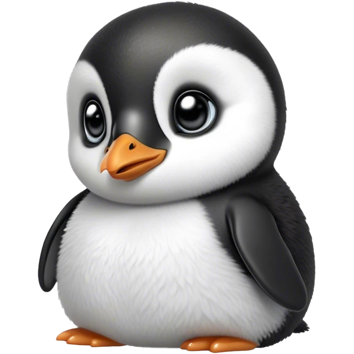 Cinematic Noble Baby Penguin Portrait Emoji, Poised with an air of innocent regality, featuring soft, downy feathers in crisp black and white and wide, soulful eyes, Simplified yet sharp and sophisticated features, highly detailed, glowing with a gentle, dignified polar glow, high shine, intelligent and charming, stylized with an air of cherubic majesty, focused and attentive, soft glowing outline, capturing the essence of a tiny arctic noble that feels as though it could waddle out of the screen with effortless authority! emoji