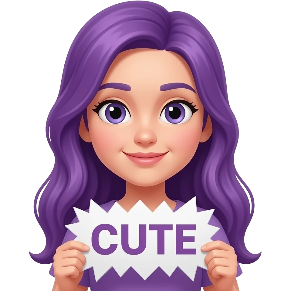 girl with long purple hair holding a CUTE but STABBY sign emoji