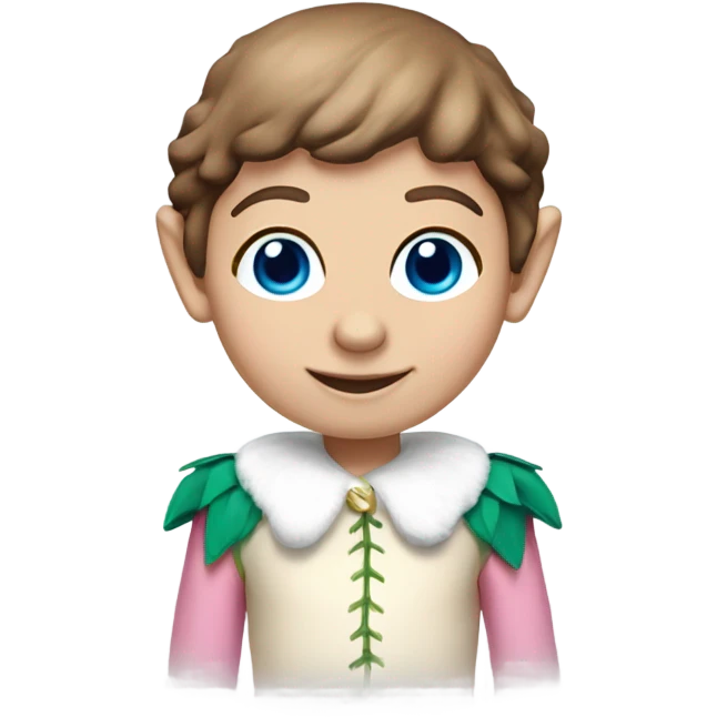 Elf on a shelf with pale skin, brown hair, blue eyes, and pink cheeks emoji