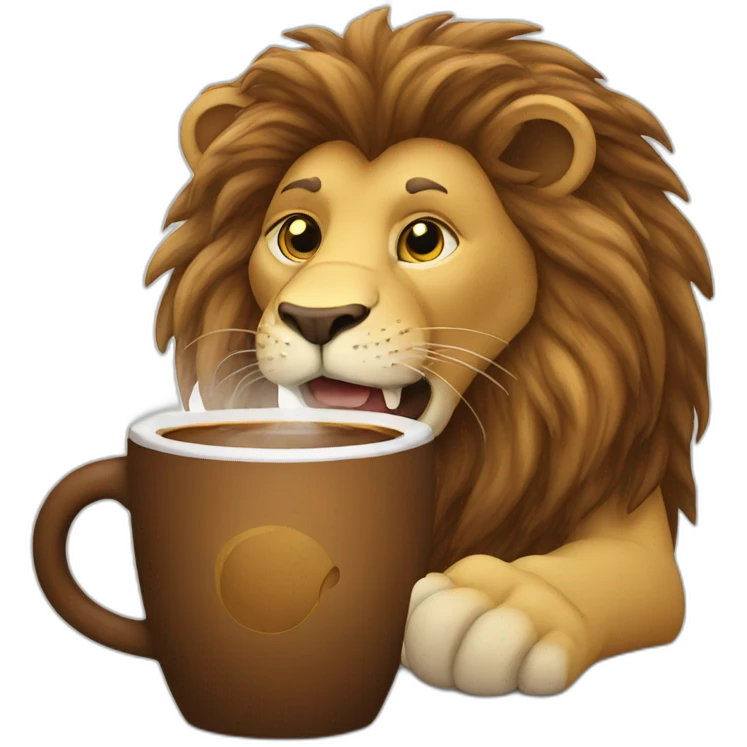 Lion drinking coffee emoji