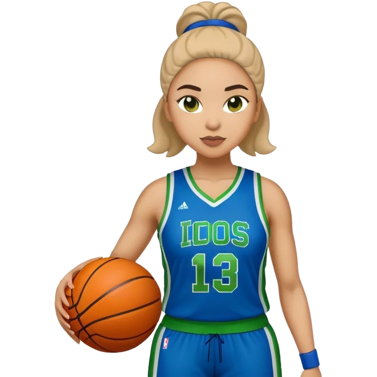 full figure light latino women basketball player wearing blue and green uniform emoji