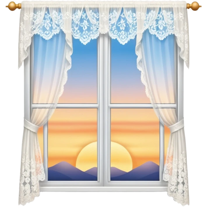 White window open at sunrise with lace curtains emoji