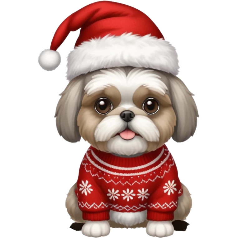 silver gray shih tzu christmas sweater and hat emoji