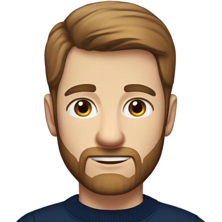 irish man light blue eyes, brown short receding hair and short beard, wearing a smart navy blue jumper. emoji