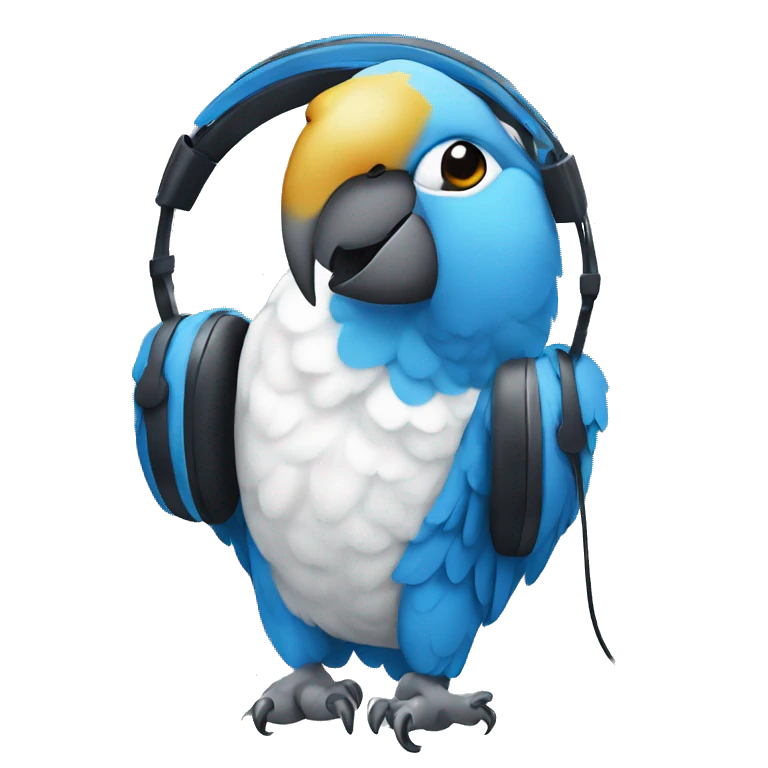 blue and white parrot with headphones emoji