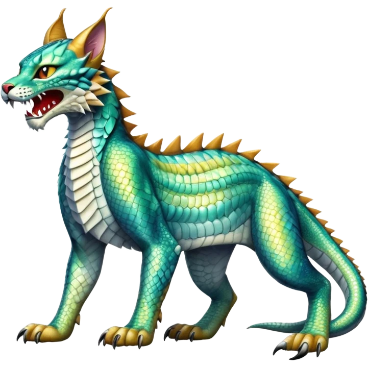 Shiny exotic iridescent Dragon-Tiger-type Lynx-Caracal-Crocodile-Bobcat-Fakémon-creature full body emoji