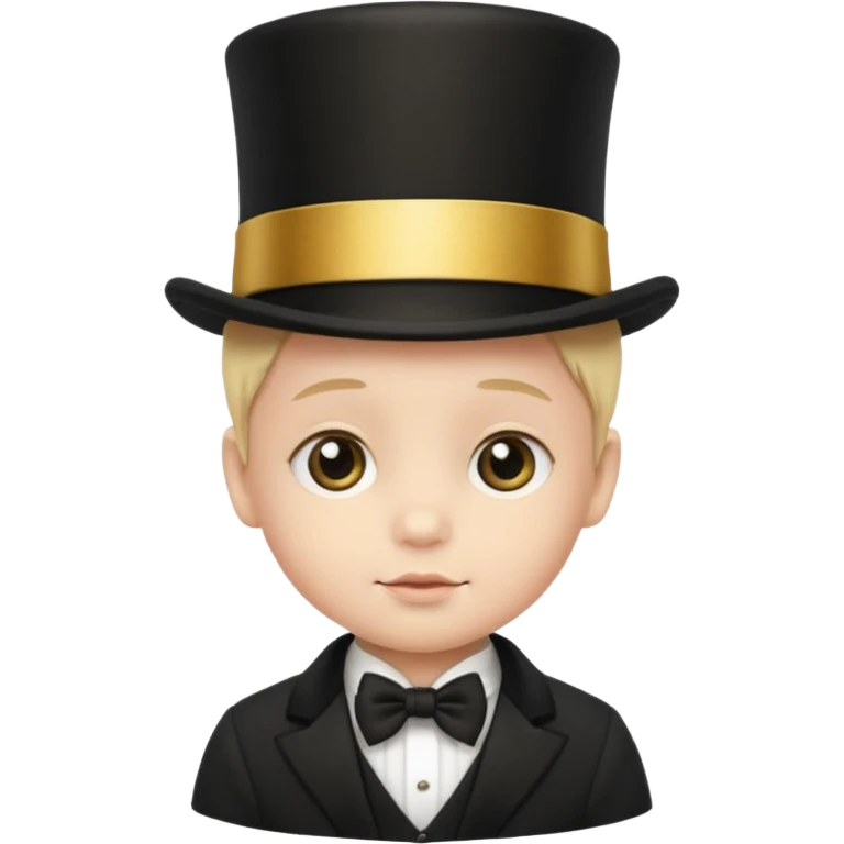 a baby face in a black top hat with a gold stripe emoji