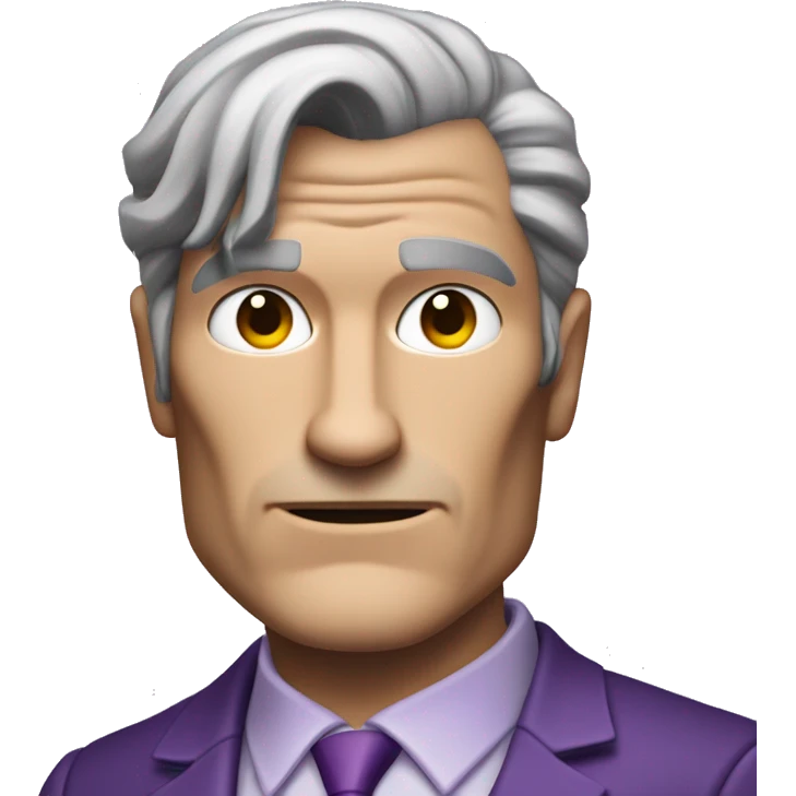 fully  body character, two-face, harvey dent, batman villian, right side of face purple, grey hair emoji