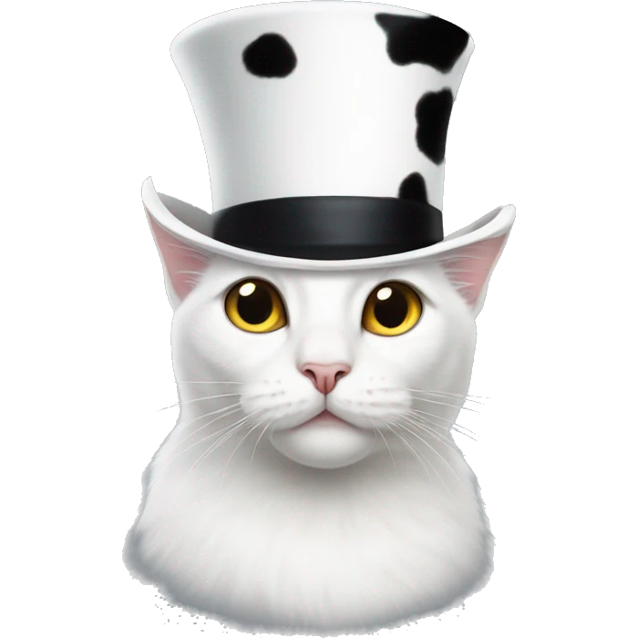 White Cat  with black cow spots in a top hat  emoji