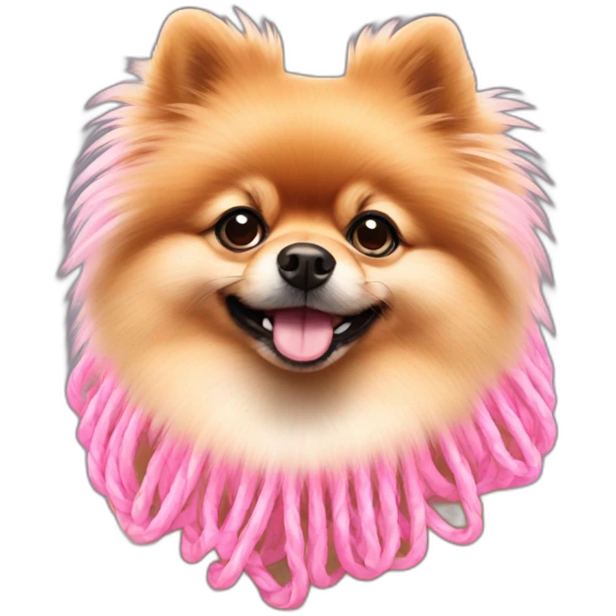 A pomeranian dog with pink knots emoji