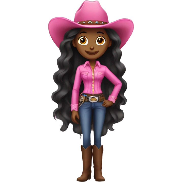 Pretty black cowgirl woman long hair pink cowgirl hat emoji