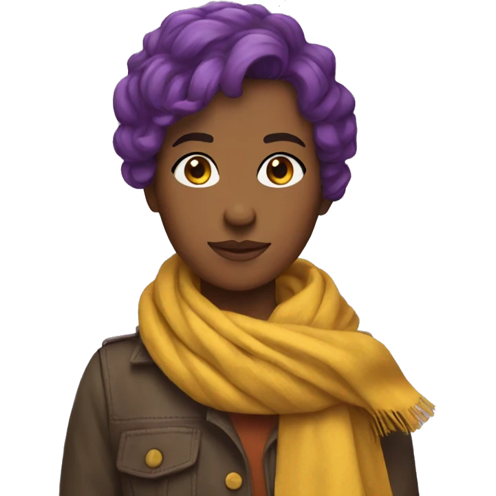 Shelly, purple hair, brown skin, yellow scarf emoji