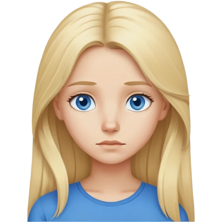 blonde girl blue eyes thinking long hair blue top emoji