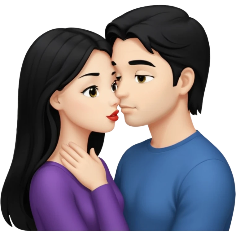 a handsome man with black hair tries to kiss a cute woman who has long black hair emoji