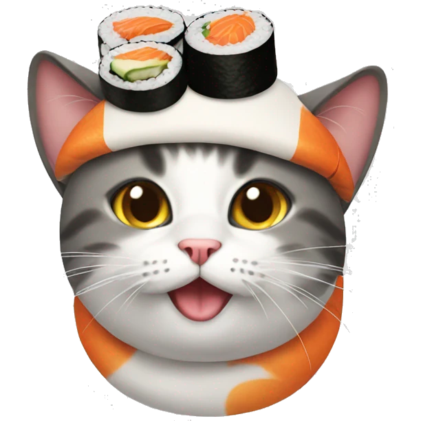 Cat wearing sushi as a hat emoji