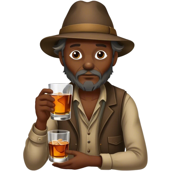 Hobo drinking whiskey, dark skin emoji