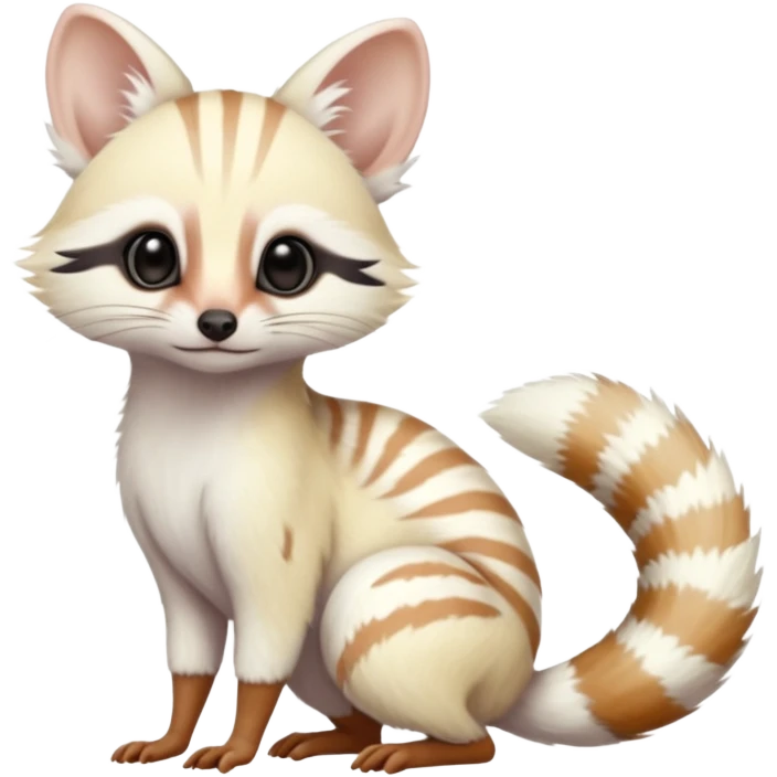 White albino pastel Genet-Numbat-Cacomistl-Tamarin-Tanuki-fusion-hybrid (full body) emoji