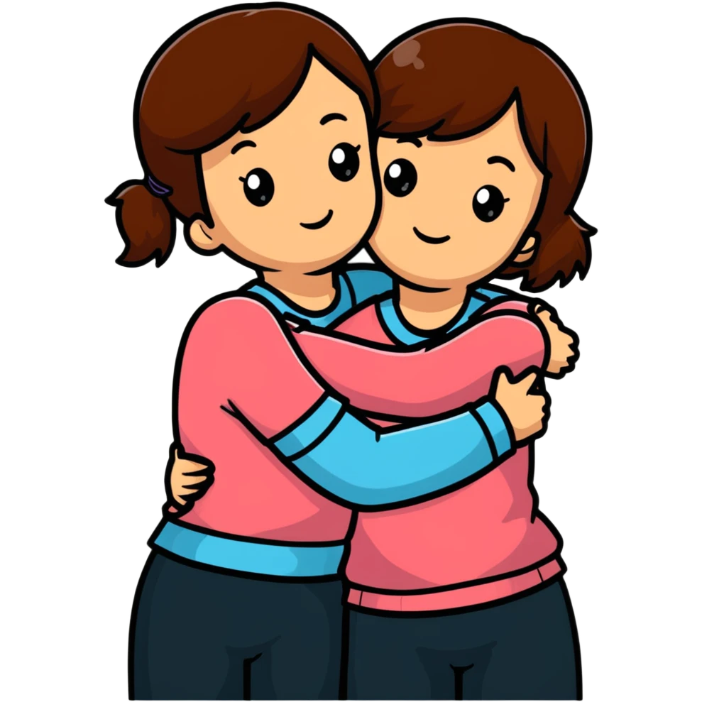 two girls hugging, one with brown hair emoji