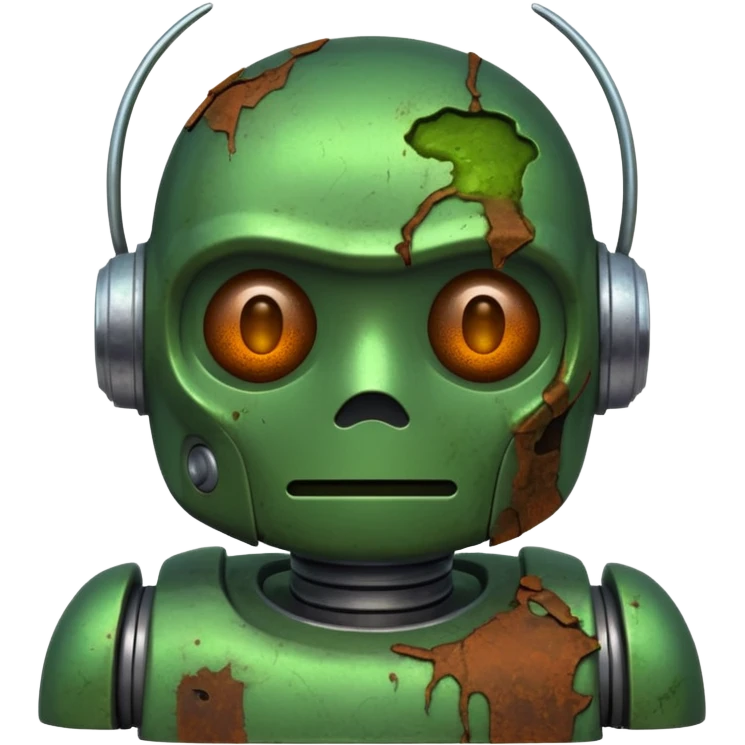 make a tired old robot emoji, covered in green sludge, 2d emoji