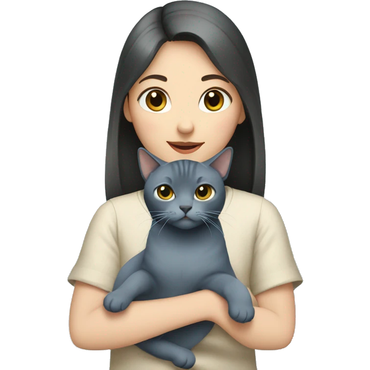 Japanese girl holding Two Russian Blue cats emoji