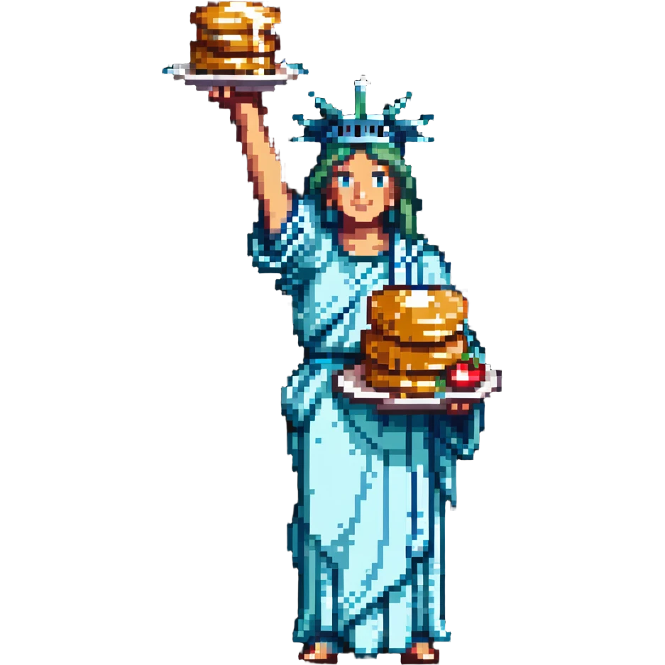 Statue of Liberty holding a stack of pancakes emoji