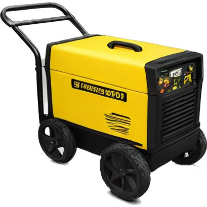 Portable Champion generator 9000 ,yellow with black cage and has 2 wheels emoji