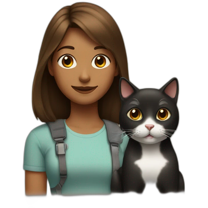 Black and with cat sit near a girl with brown hair emoji