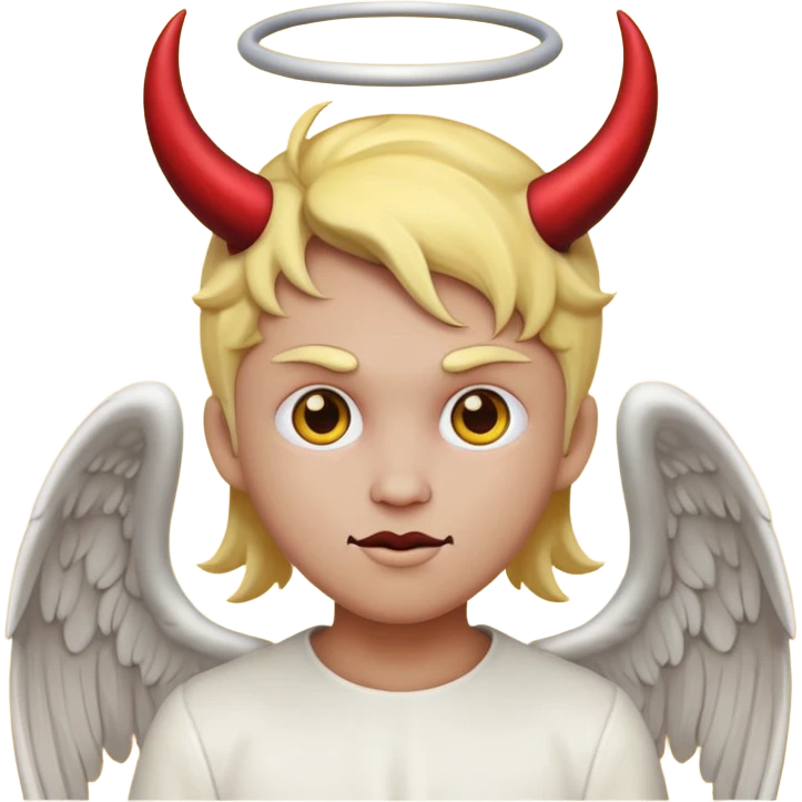 mush up the devil emoji with the angel one, I want it to be angel with devil horns, make it the classic yellow circle face emoji