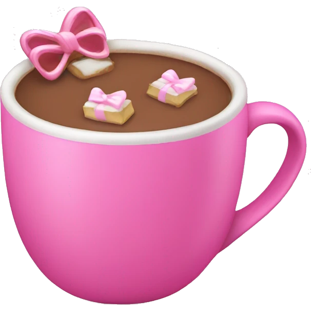Hot cocoa in pink cup decorated with pink bows emoji