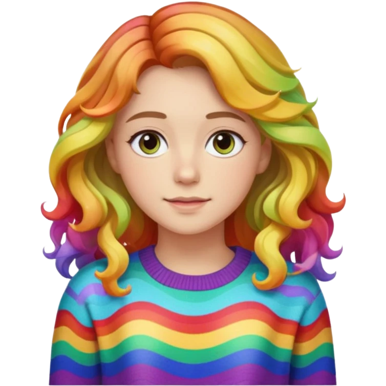 Lila renkli dalgalı saç beyaz tenrengi hafif çekik gözlü uzun kollu gökkuşağı swit emoji