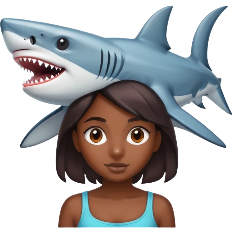 dark brownskin girl with shark head as a head emoji