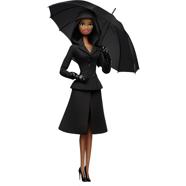 Stunning in the Spotlight Barbie, teen Enid Sinclair ,showing off, show full body,accessories  gloves funeral veil covering face umbrella  emoji